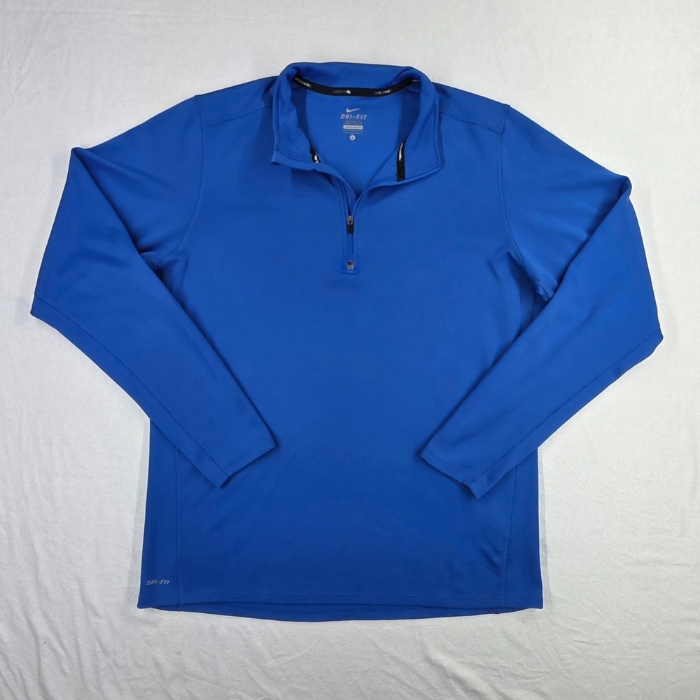 Nike Dri Fit Racer 1/4 Zip Long Sleeve Running Shirt Royal Blue Mens L